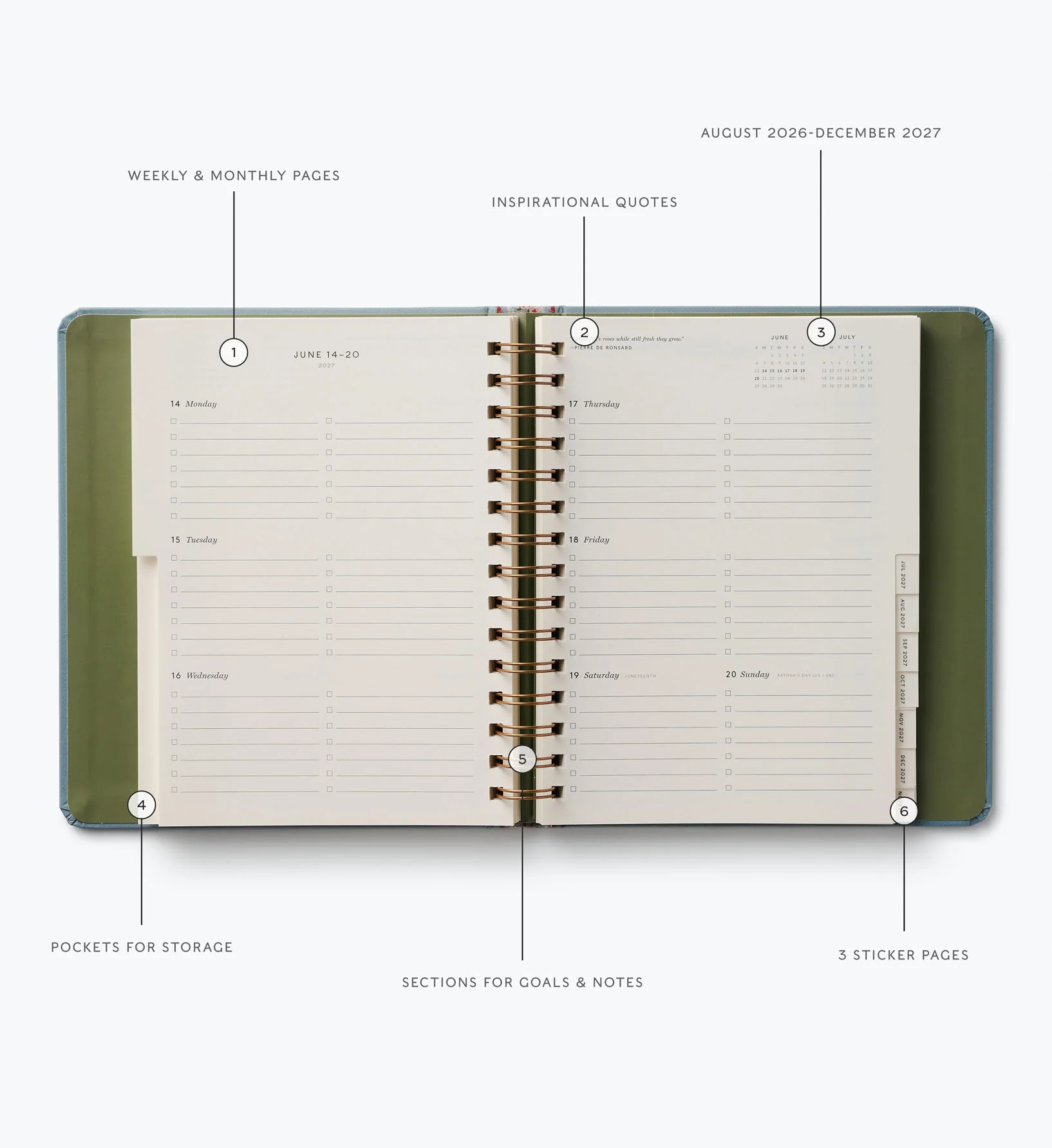 2026-2027 17-Month Academic Covered Spiral Planner - Paisley Stripe - Image 7