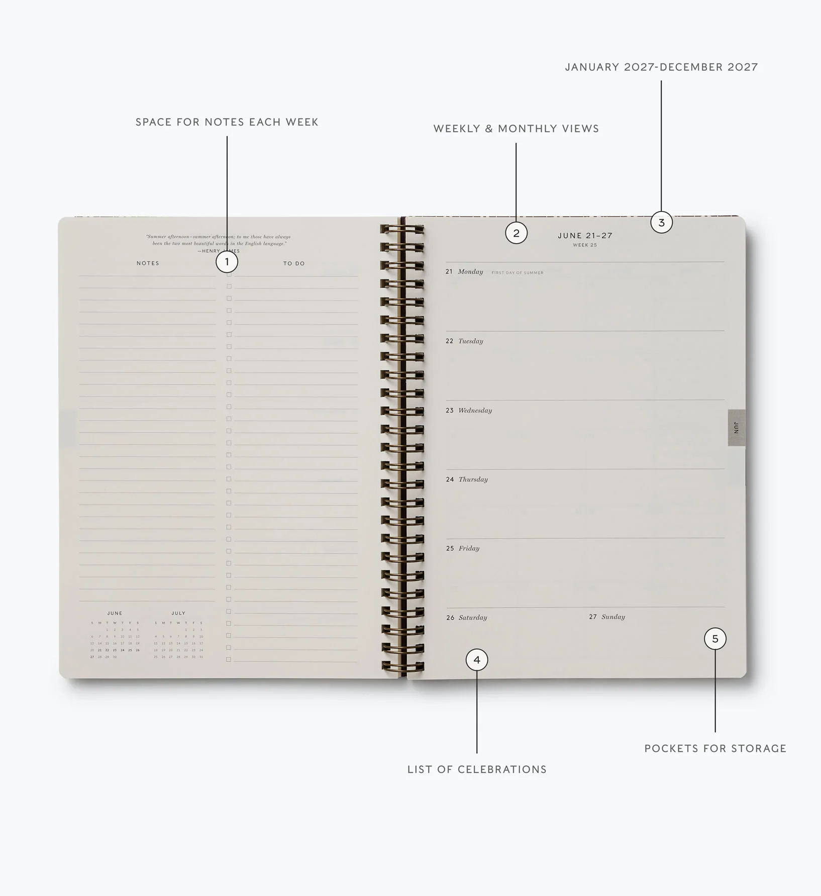 2027 12-Month Softcover Spiral Planner - Sage Hydrangea - Image 4