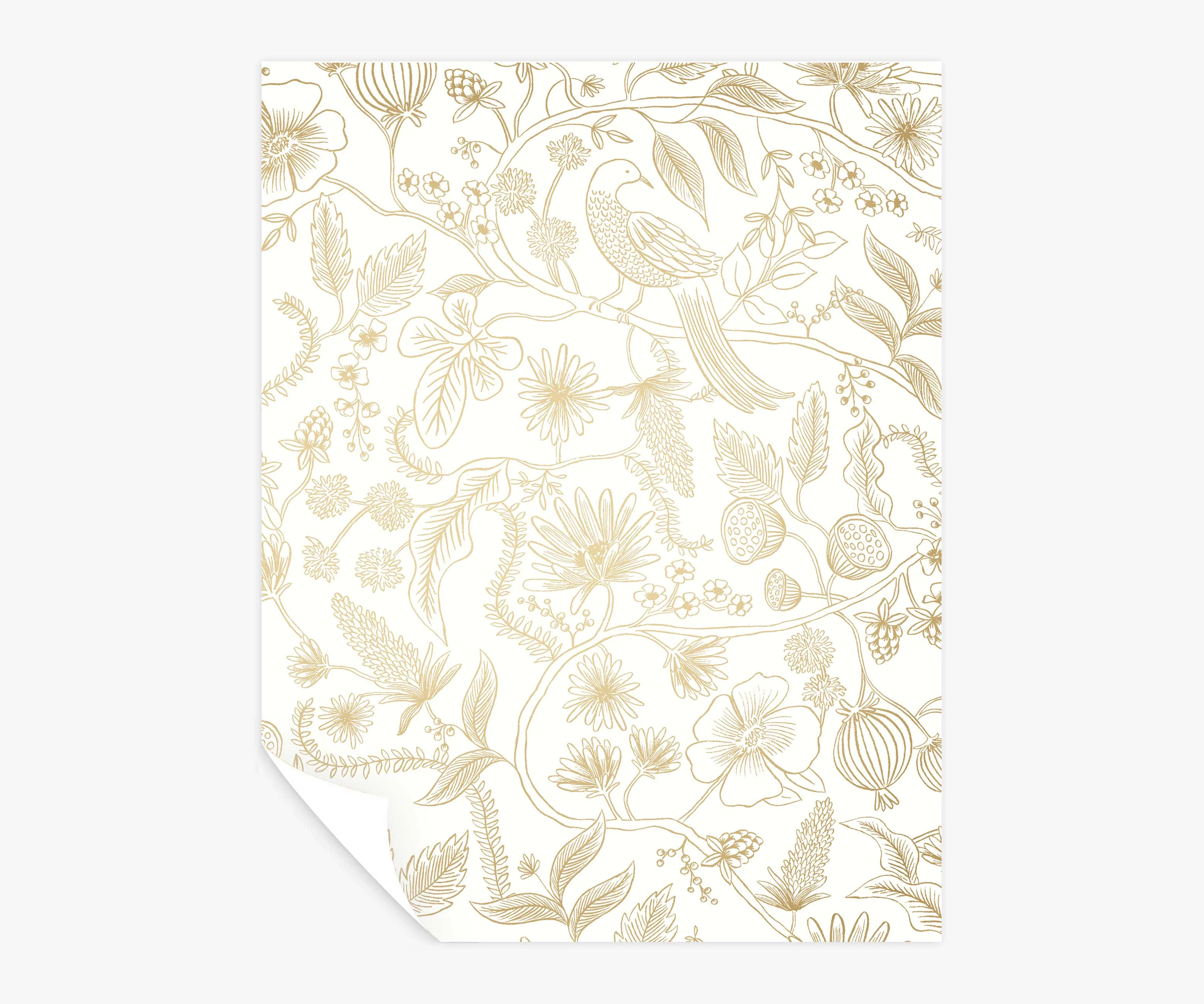 Aviary Peel & Stick Wallpaper Sample - Metallic Gold & Cream