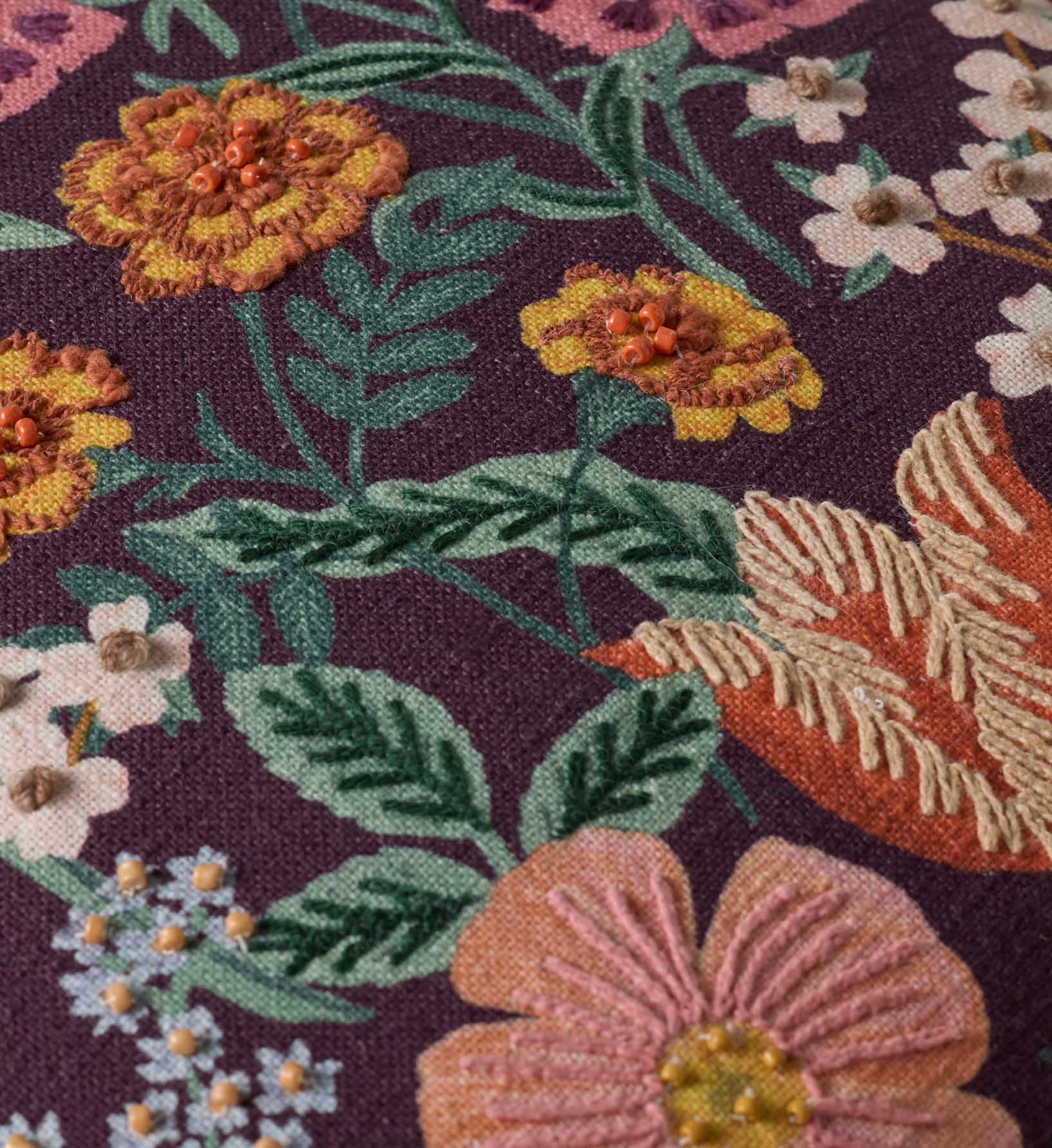 Burgundy Blossom Embroidered Pillow - Burgundy - Image 3