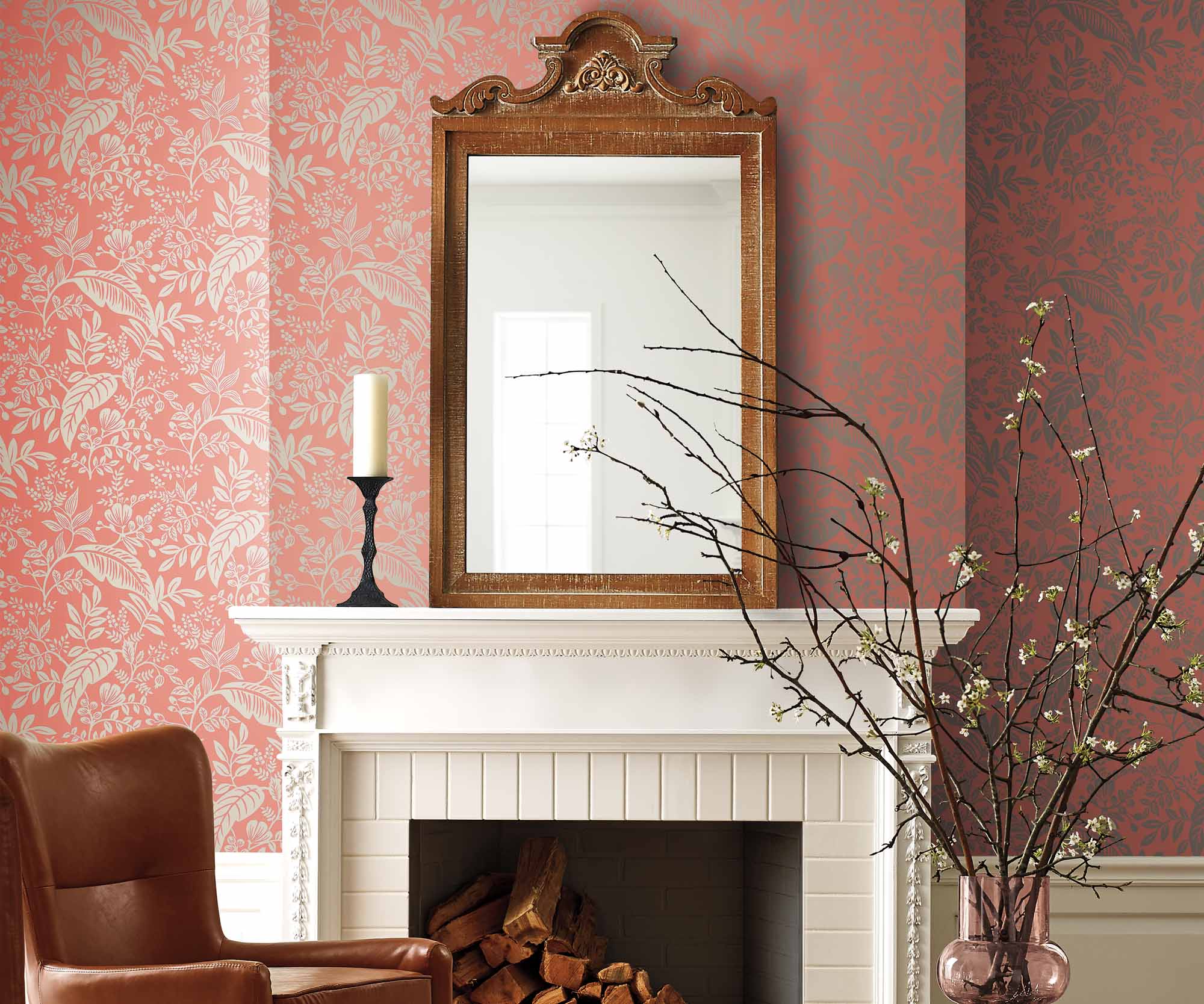 Canopy Wallpaper Sample - Rose & Metallic Silver - Image 3