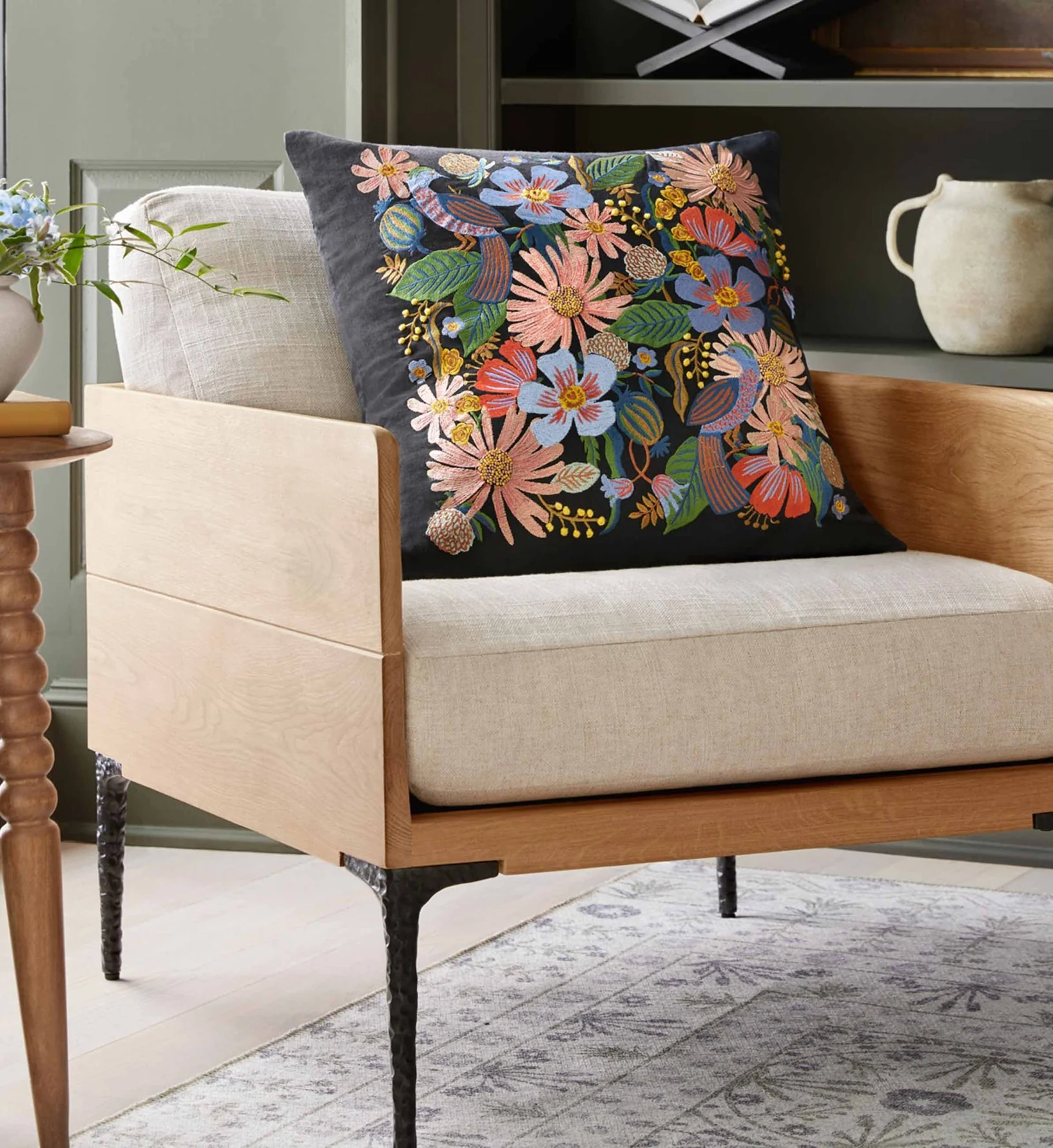 Dovecote Embroidered Pillow - Black - Image 2
