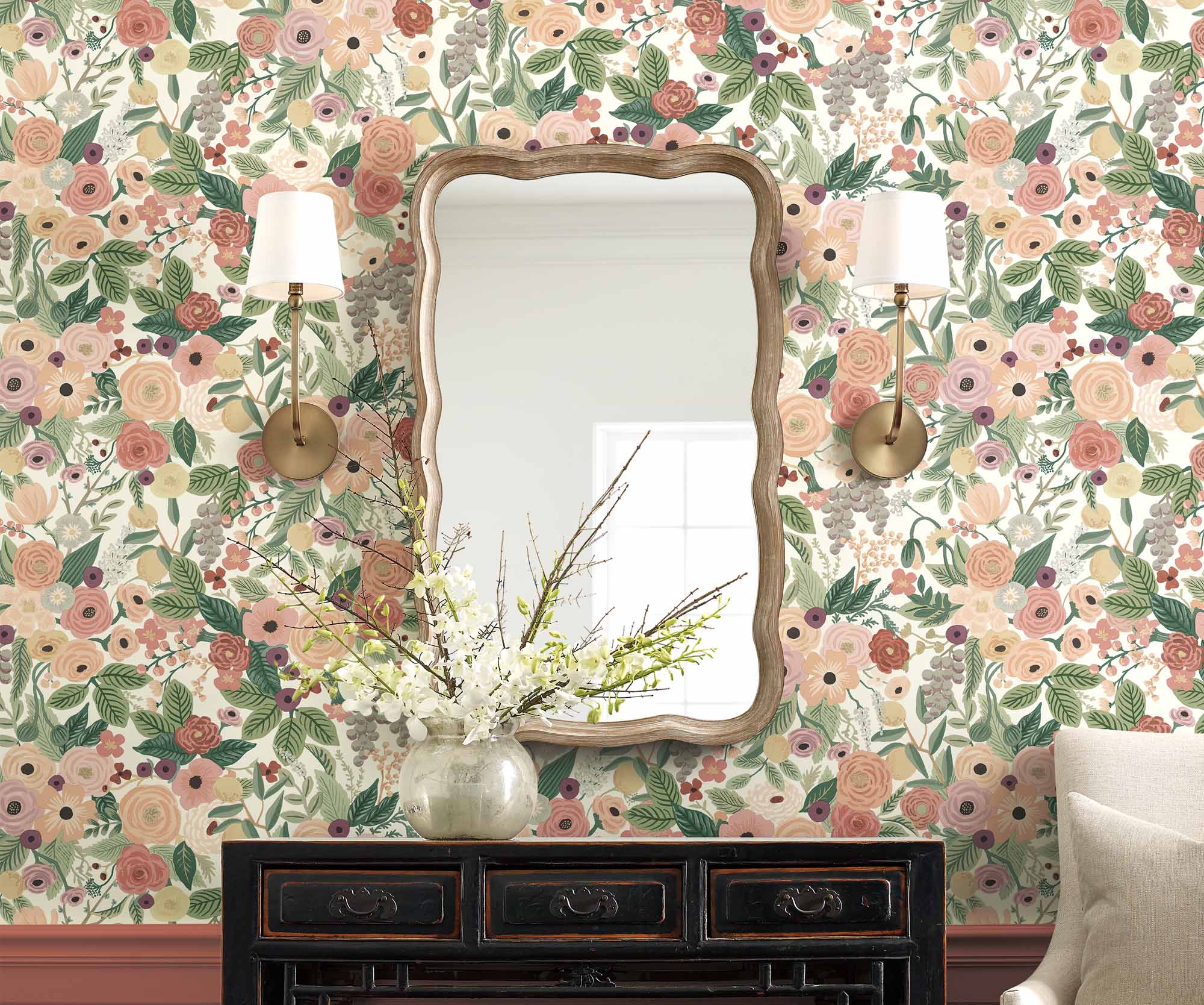Garden Party Wallpaper Sample - Burgundy Multi - Image 3