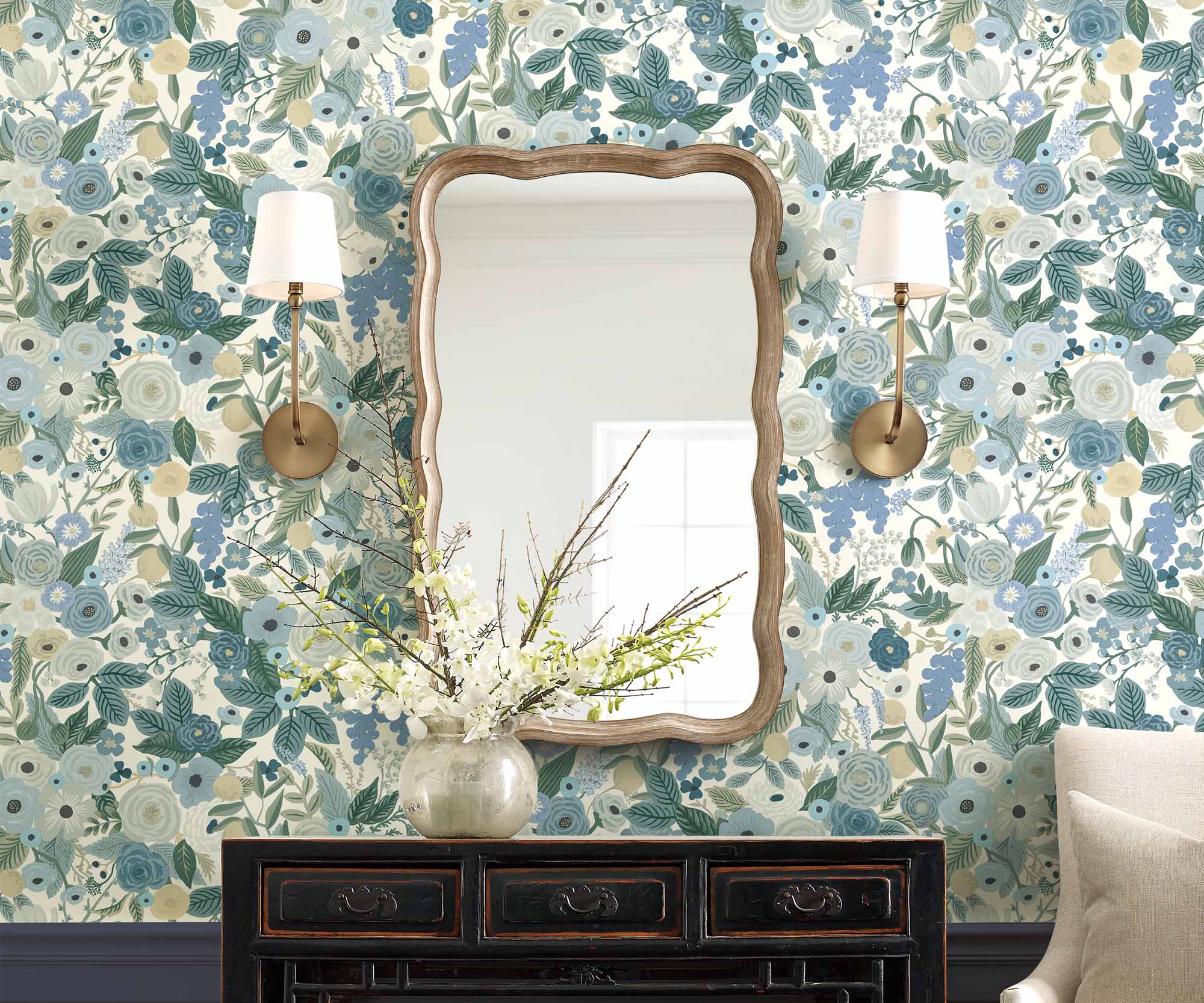 Garden Party Wallpaper Sample - Indigo Multi - Image 3