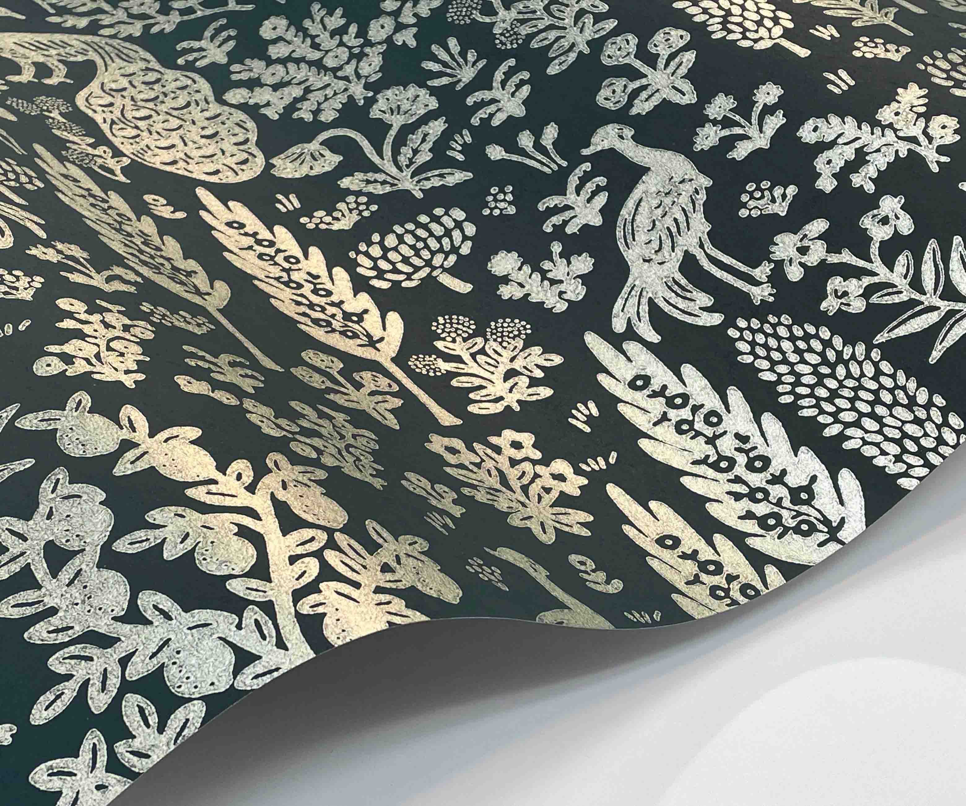 Menagerie Toile Wallpaper Sample - Navy & Metallic Silver - Image 2