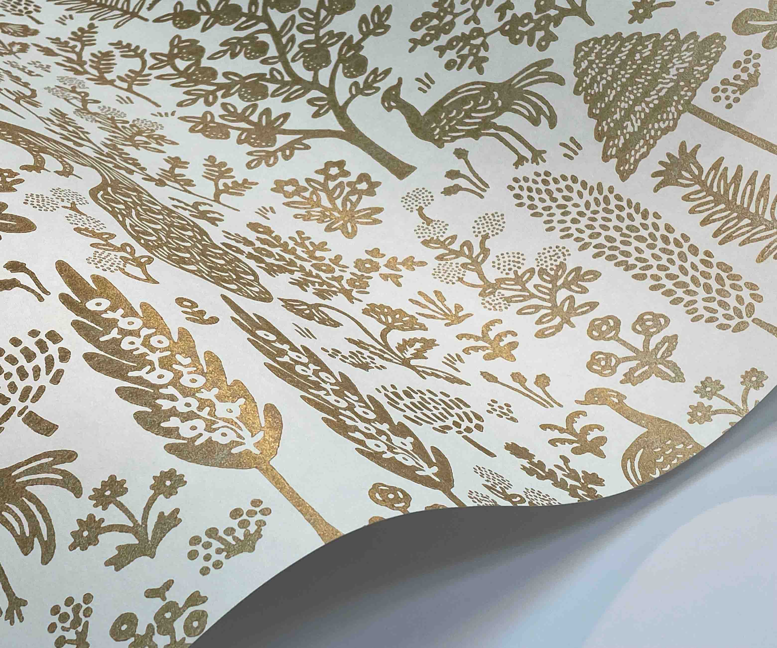 Menagerie Toile Wallpaper Sample - White & Metallic Gold - Image 2