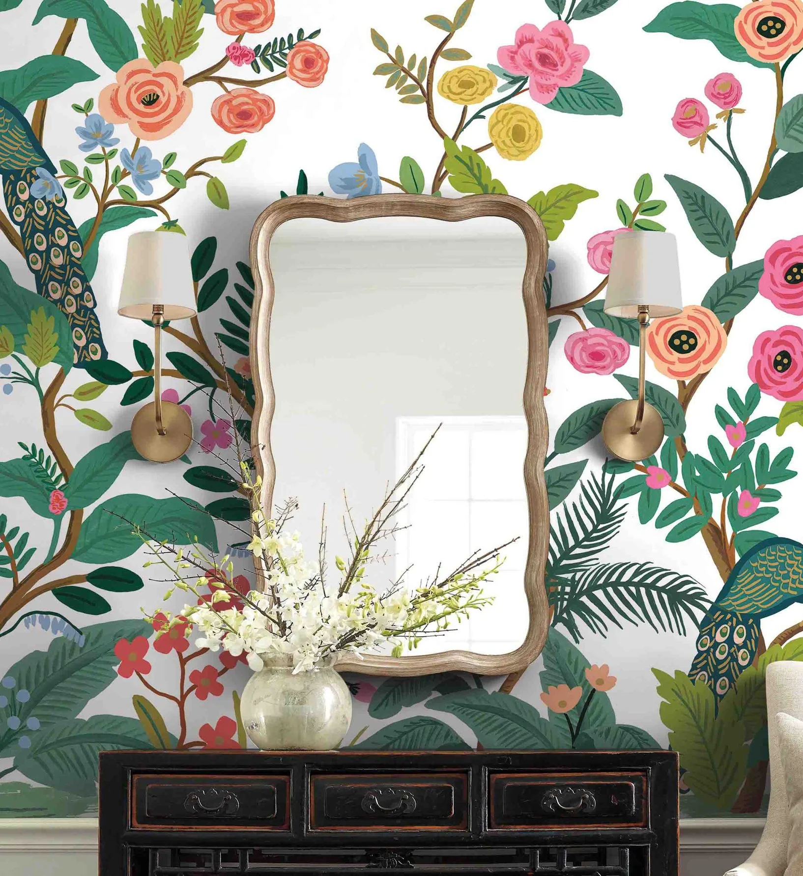 Peacock Wallpaper Mural - White - Image 2
