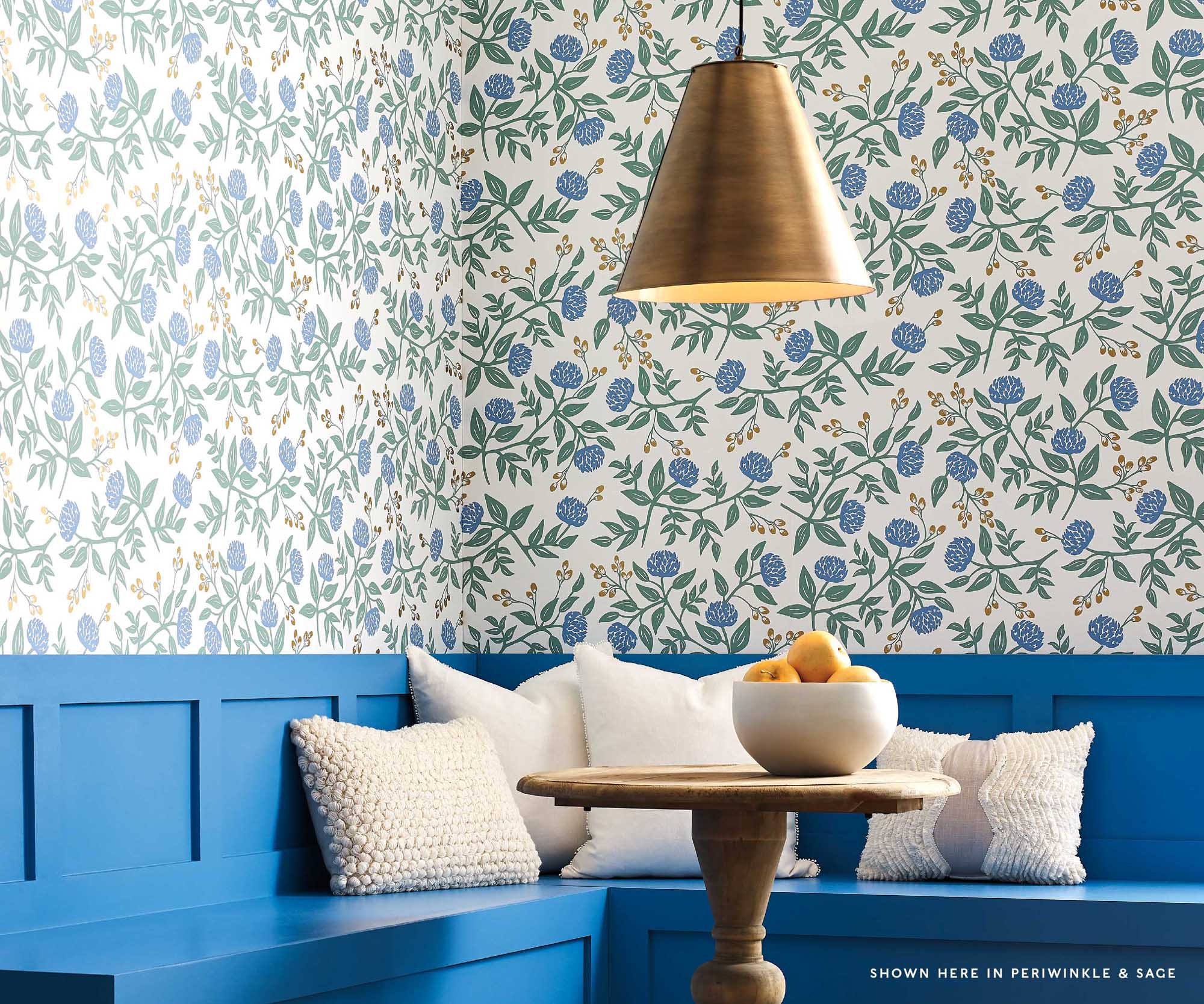 Peonies Wallpaper Sample - Periwinkle & Sage - Image 3