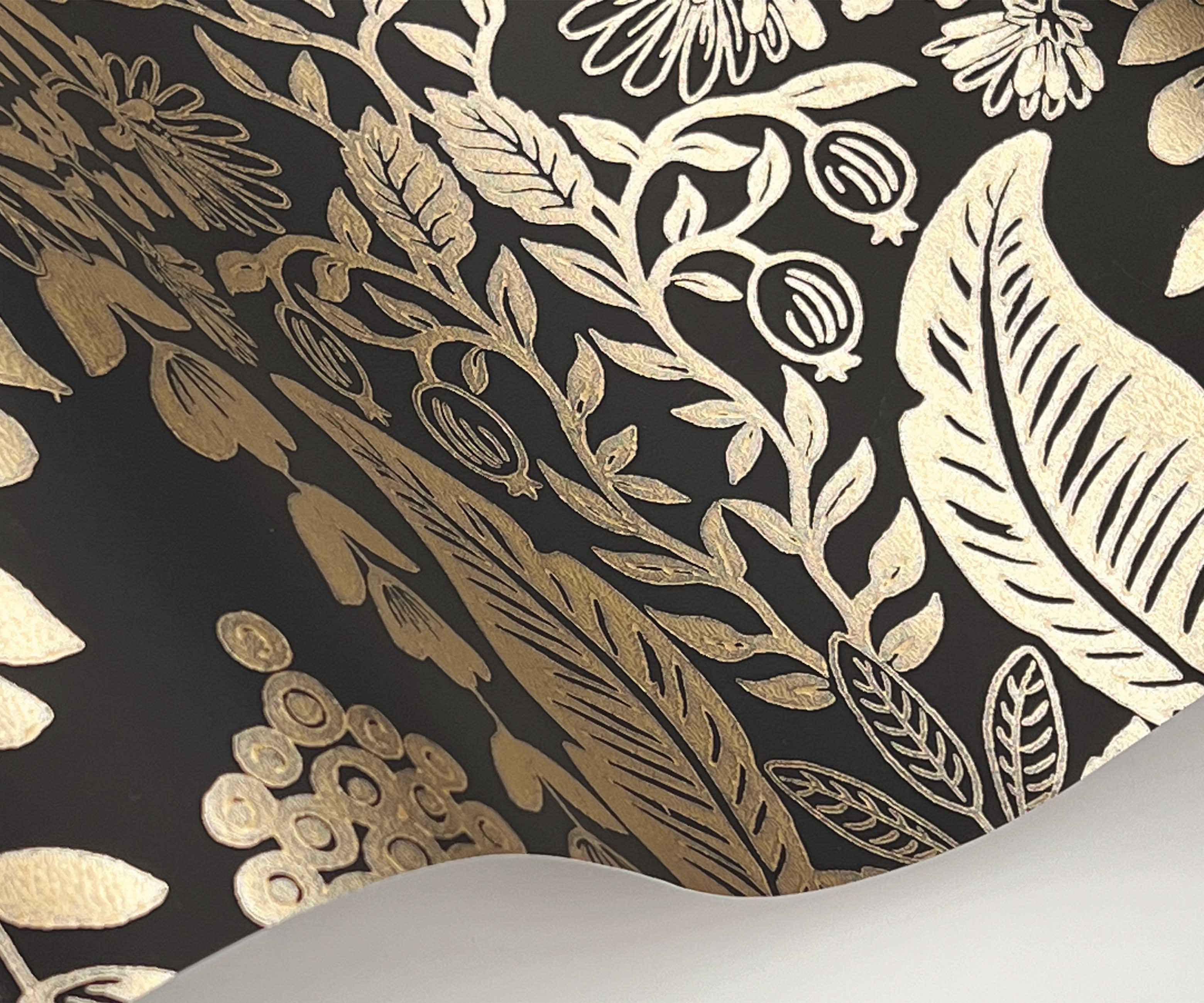 Pineapple Damask Wallpaper Sample - Black & Gold - Image 2