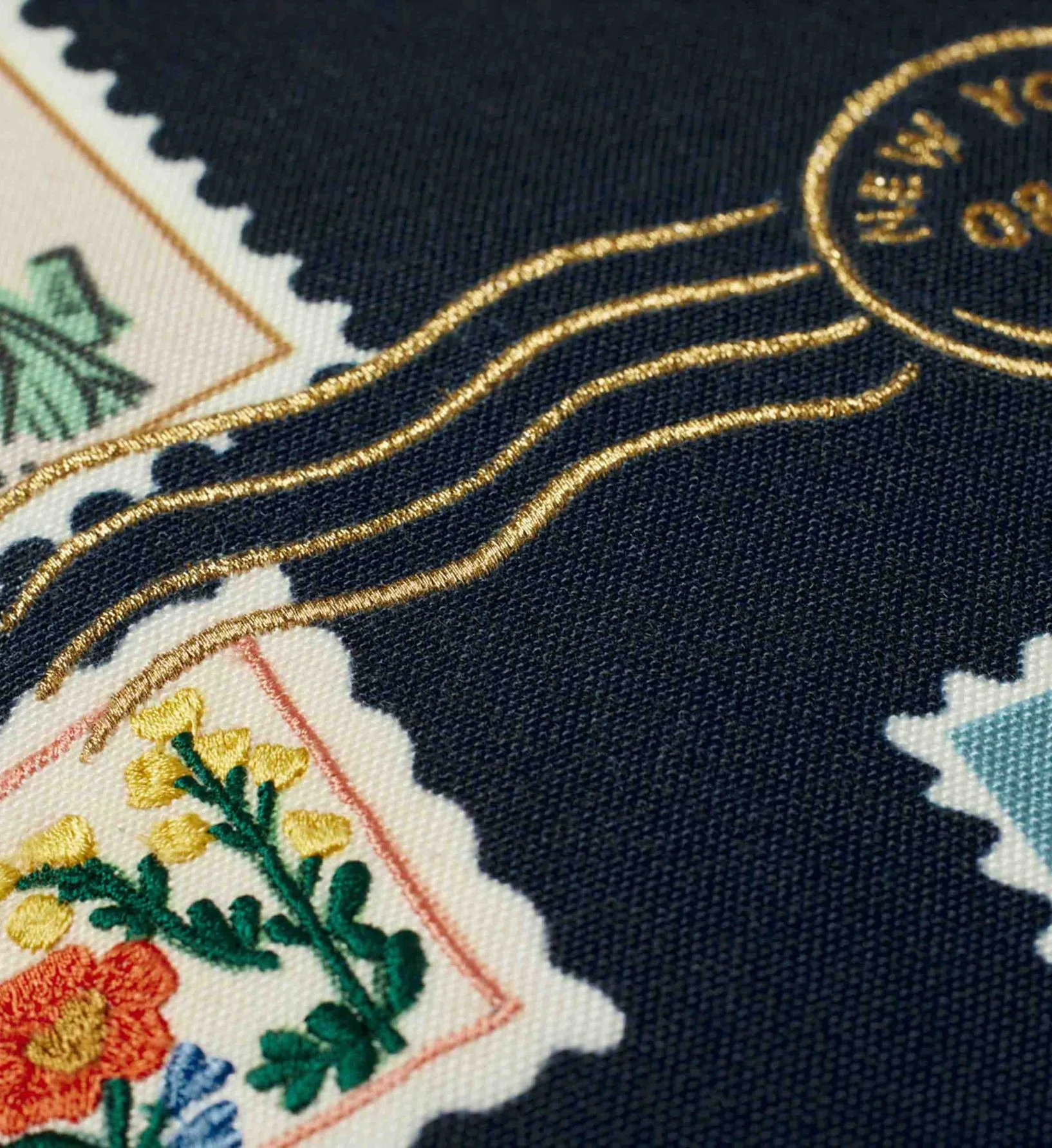 Postage Stamps Embroidered Pillow - Navy - Image 3