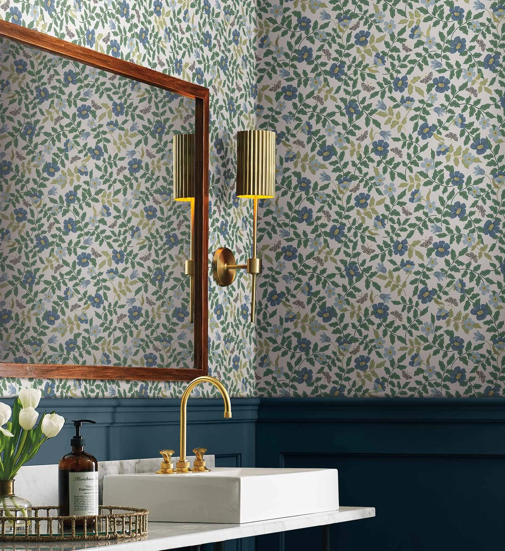 Primrose Peel & Stick Wallpaper - Blue & Cream - Image 2