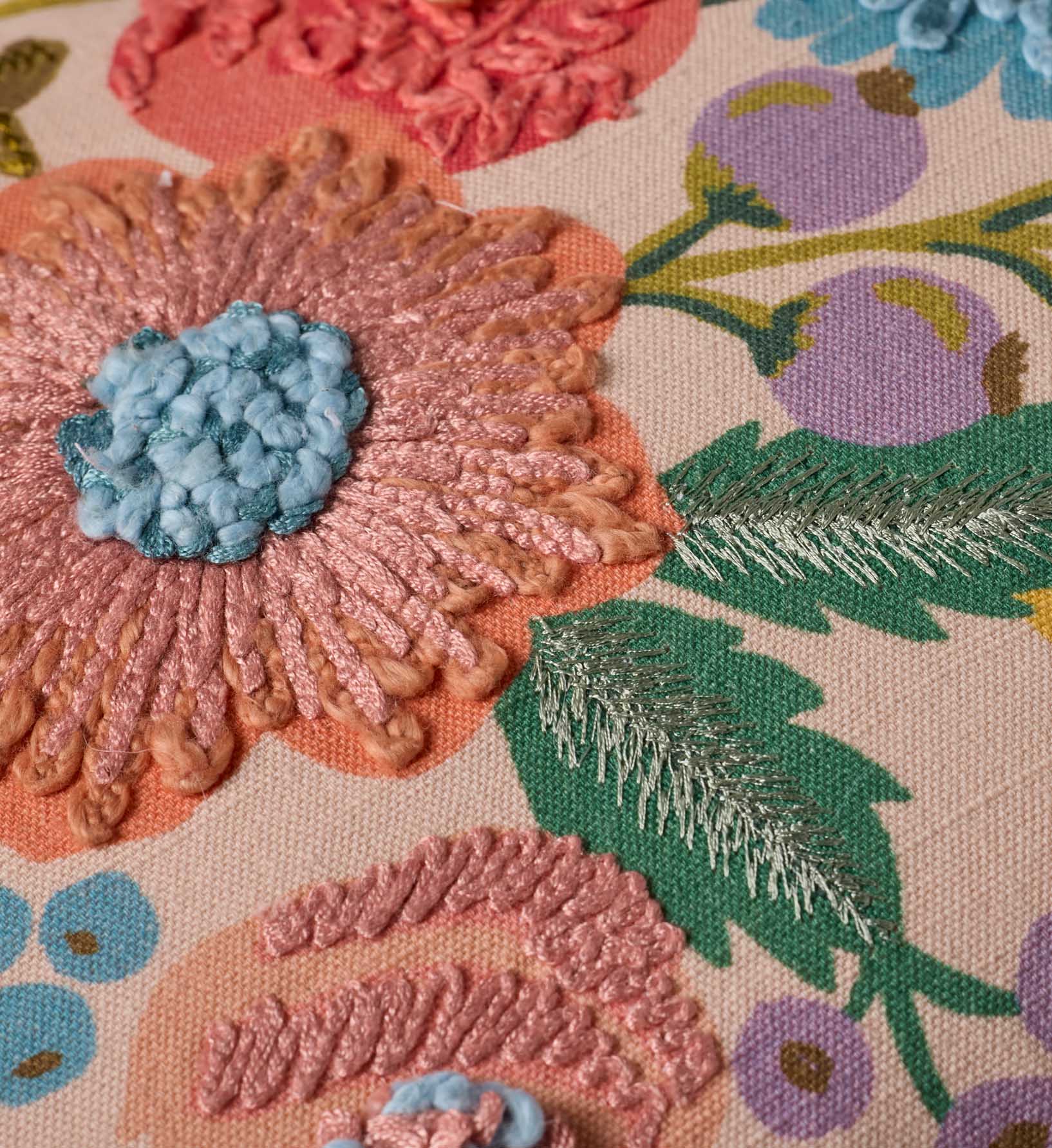 Vintage Garden Embroidered Lumbar Pillow - Pink - Image 3